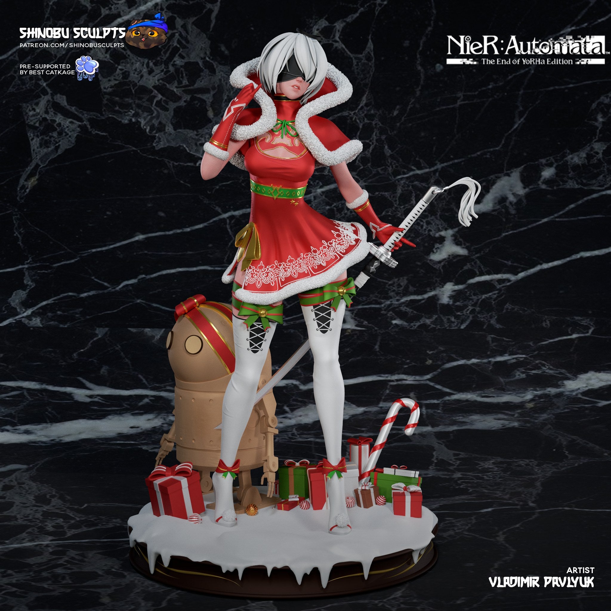 2B (NieR Automata) resin figure by Shinobu Sculpts — studio render 2