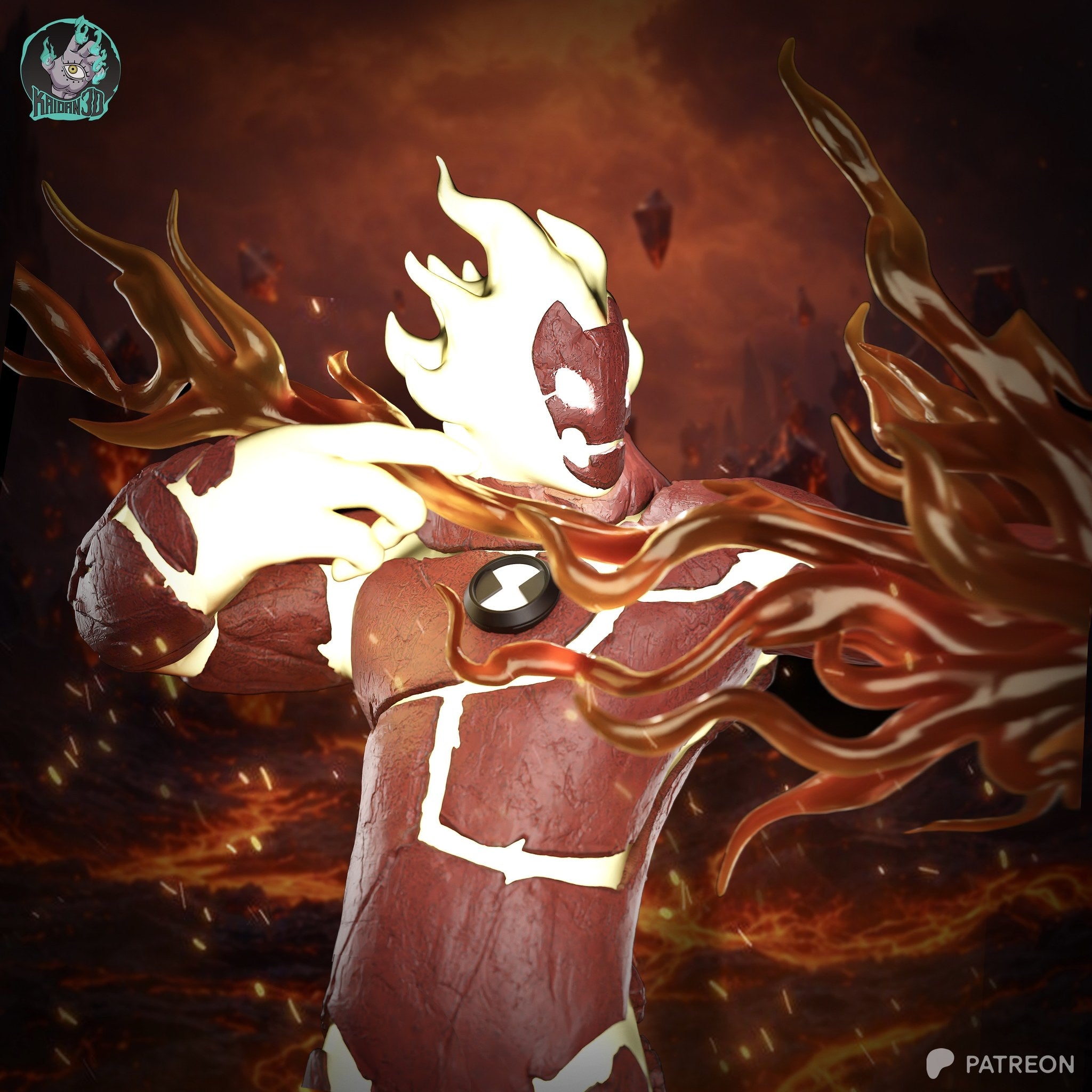 HeatBlast (Ben 10) resin figure by Kaidan 3D — studio render 2