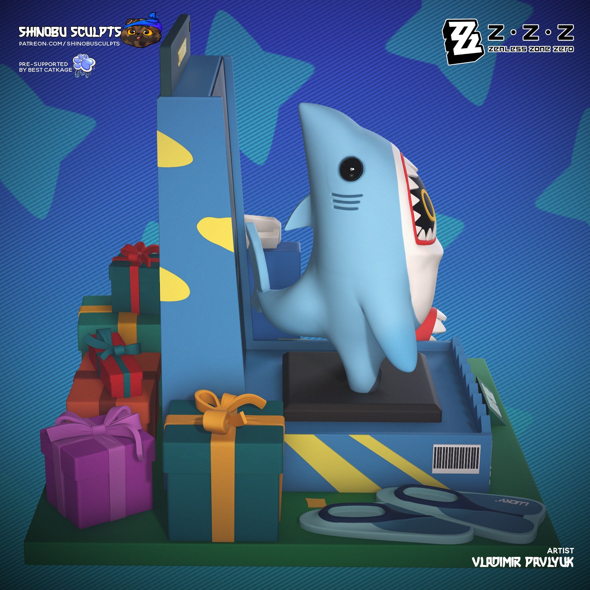 Sharkboo (Zenless Zone Zero) resin figure by Shinobu Sculpts — studio render 5
