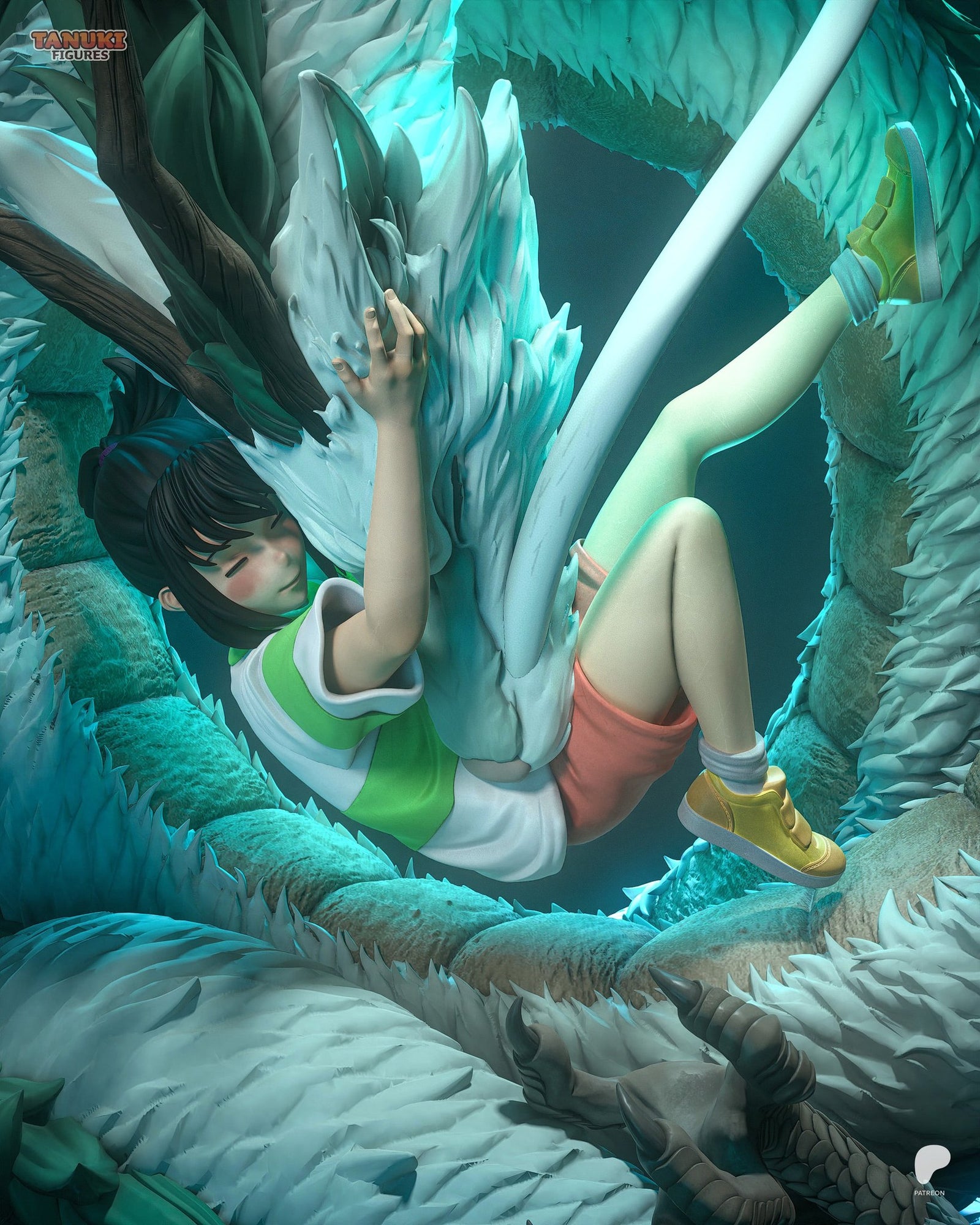 Chihiro and Haku (Spirited Away) resin figure by Tanuki Figures — studio render 2