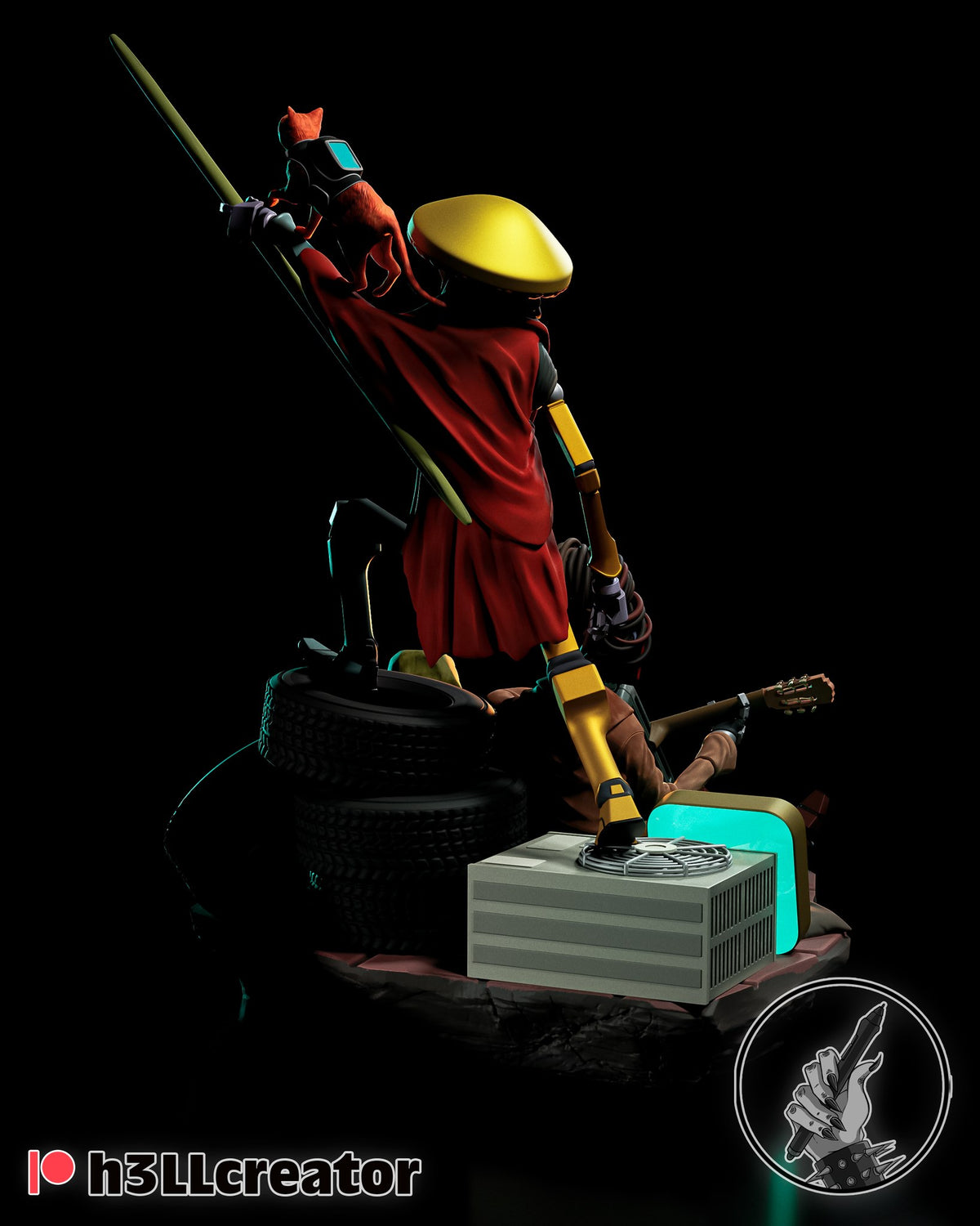Cat and Robot Diorama (Stray) resin figure by h3LLcreator — studio render 2