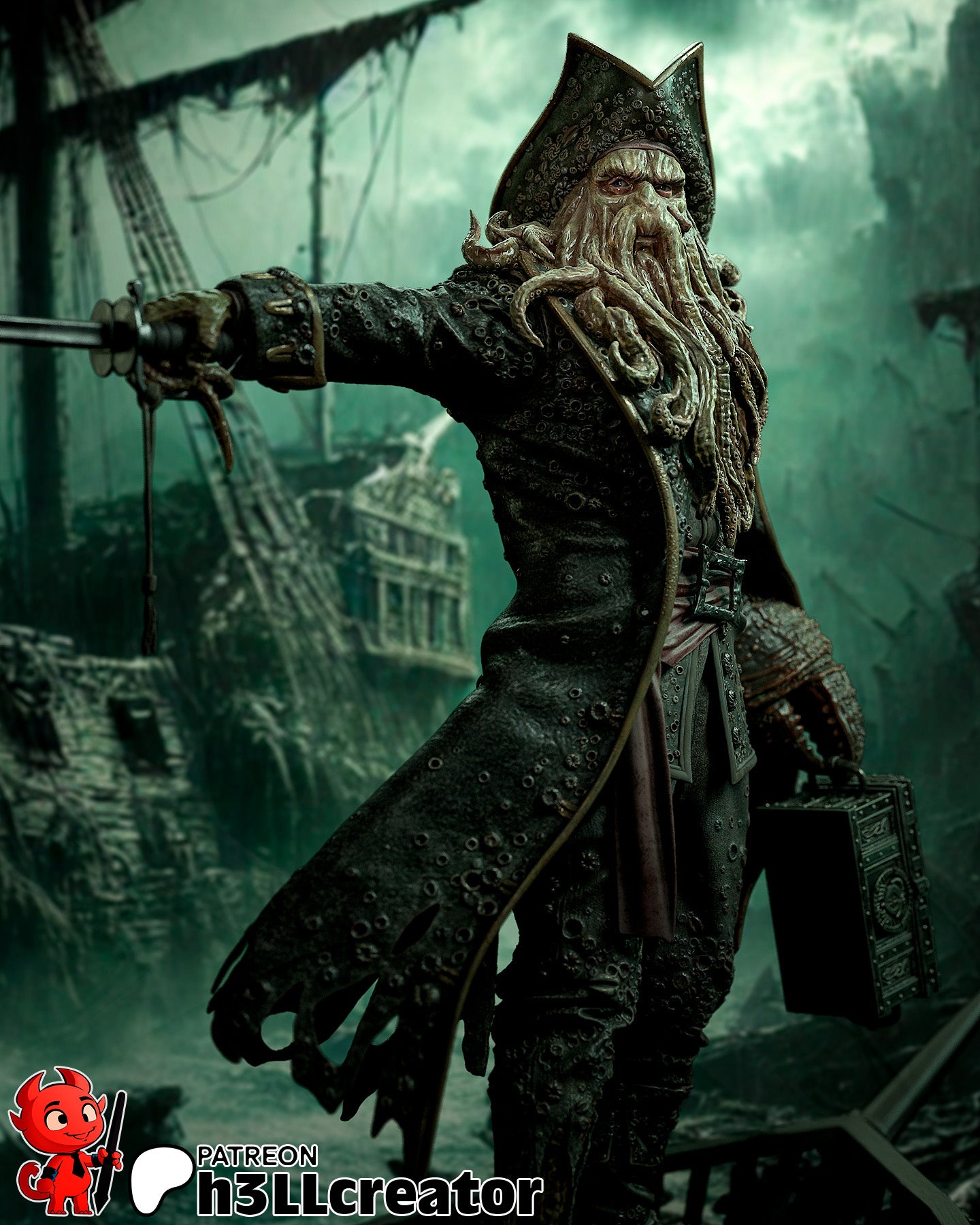 Davy Jones (Pirates of the Caribbean) resin figure by h3LLcreator — studio render 1