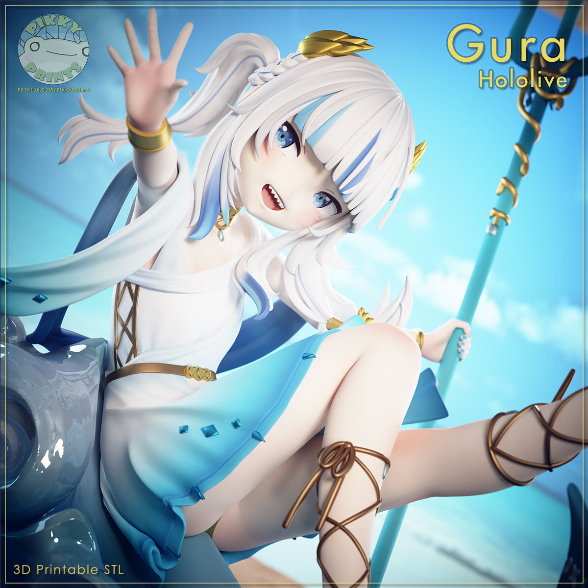 Gawr Gura (Hololive) resin figure by PikkyPrints — studio render 2