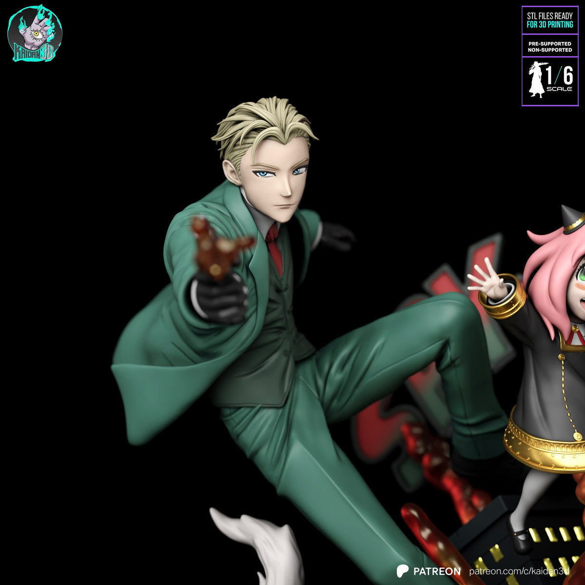 Loid and Yor and Anya (Spy x Family) resin figure by Kaidan 3D — studio render 3
