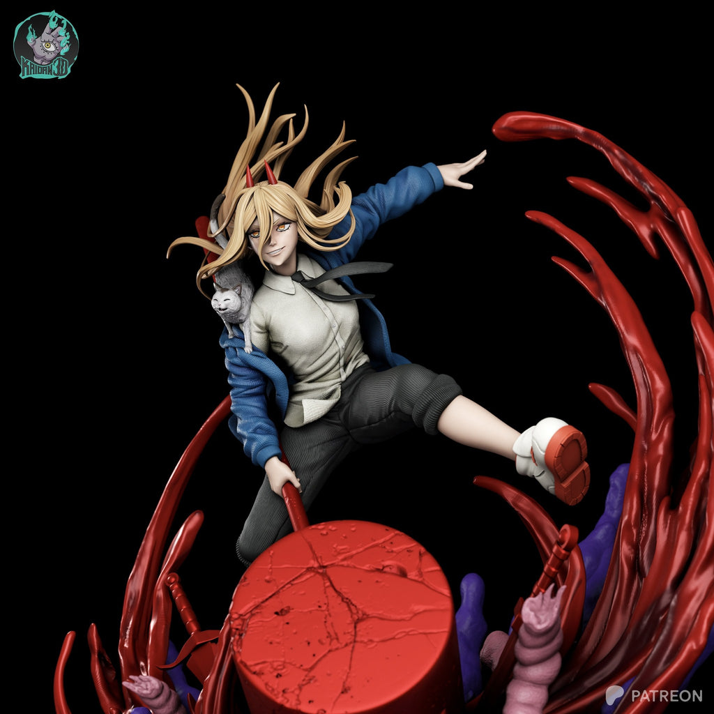 Power and Meowy (Chainsaw Man) resin figure by Kaidan 3D — studio render 2