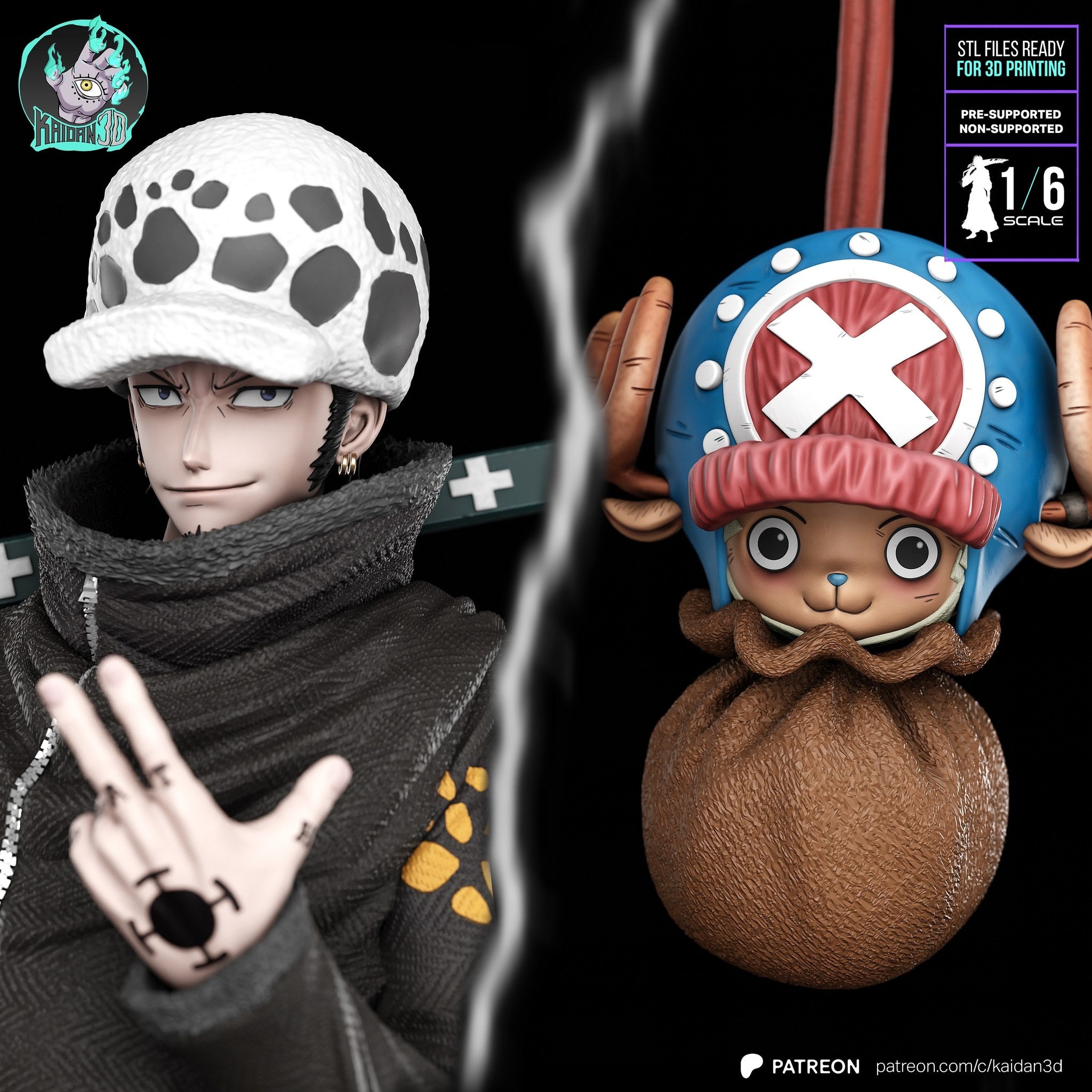 Trafalgar Law and Chopper (One Piece) resin figure by Kaidan 3D — studio render 3