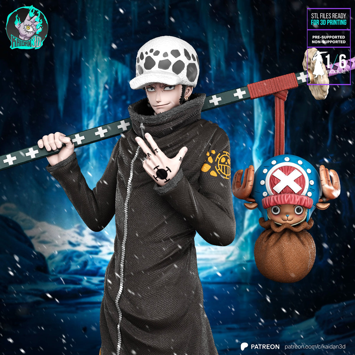 Trafalgar Law and Chopper (One Piece) resin figure by Kaidan 3D — studio render 1