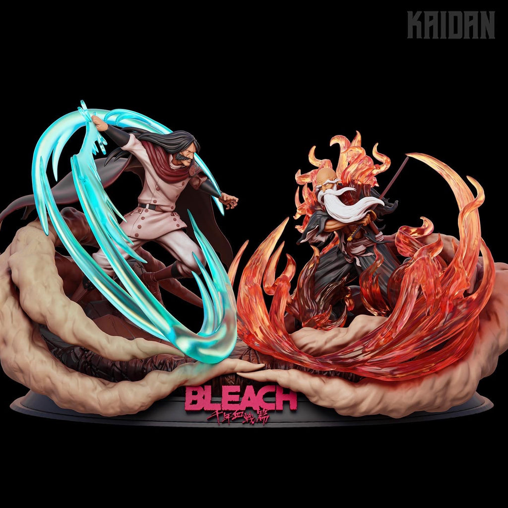 Yhwach and Yamamoto (Bleach) resin figure by Kaidan 3D — studio render 2