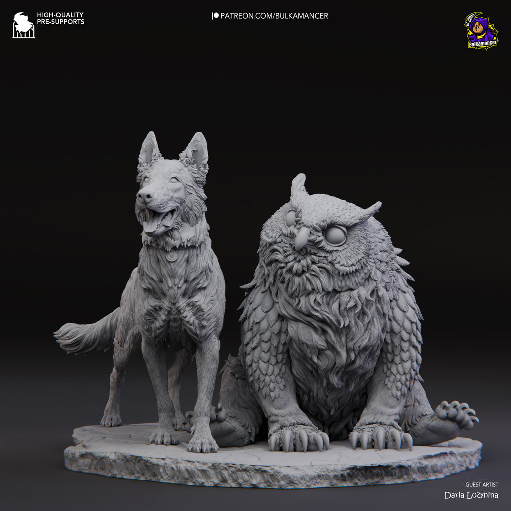 Scratch and Owlbear Cub (Baldur's Gate) resin figure by Bulkamancer — studio render 8