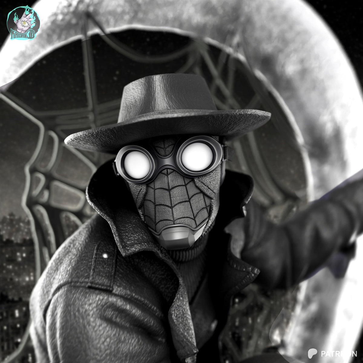 Spider-Man Noir (Marvel) resin figure by Kaidan 3D — studio render 4