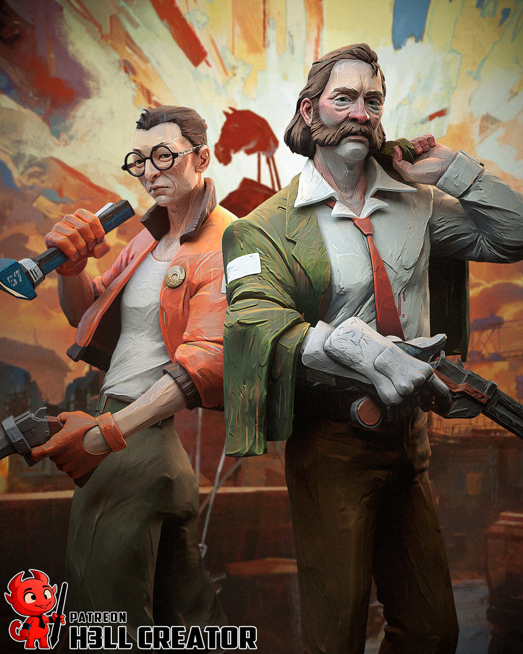 Harry and Kim (Disco Elysium) resin figure by h3LLcreator — studio render 1