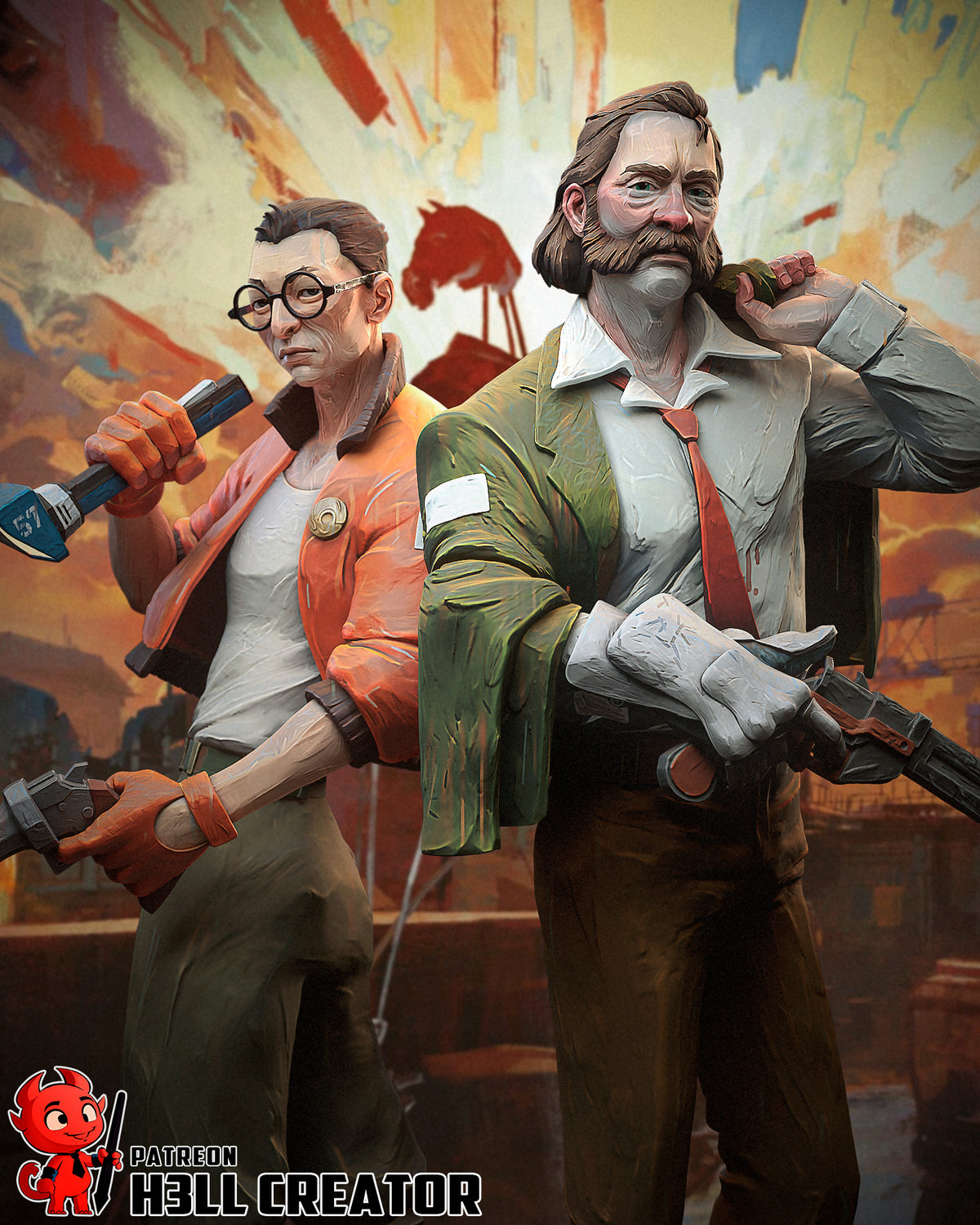 Harry and Kim (Disco Elysium) resin figure by h3LLcreator — studio render 1