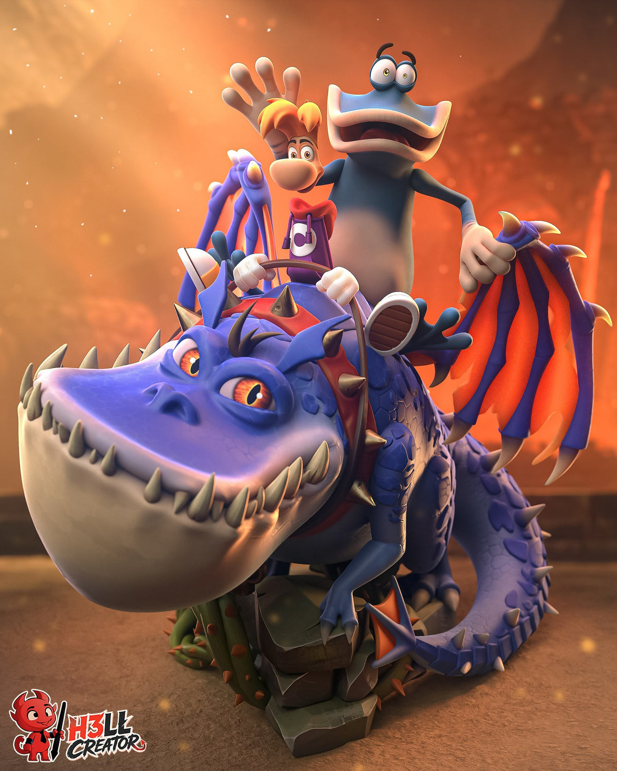 Rayman and Globox (Rayman) resin figure by h3LLcreator — studio render 1