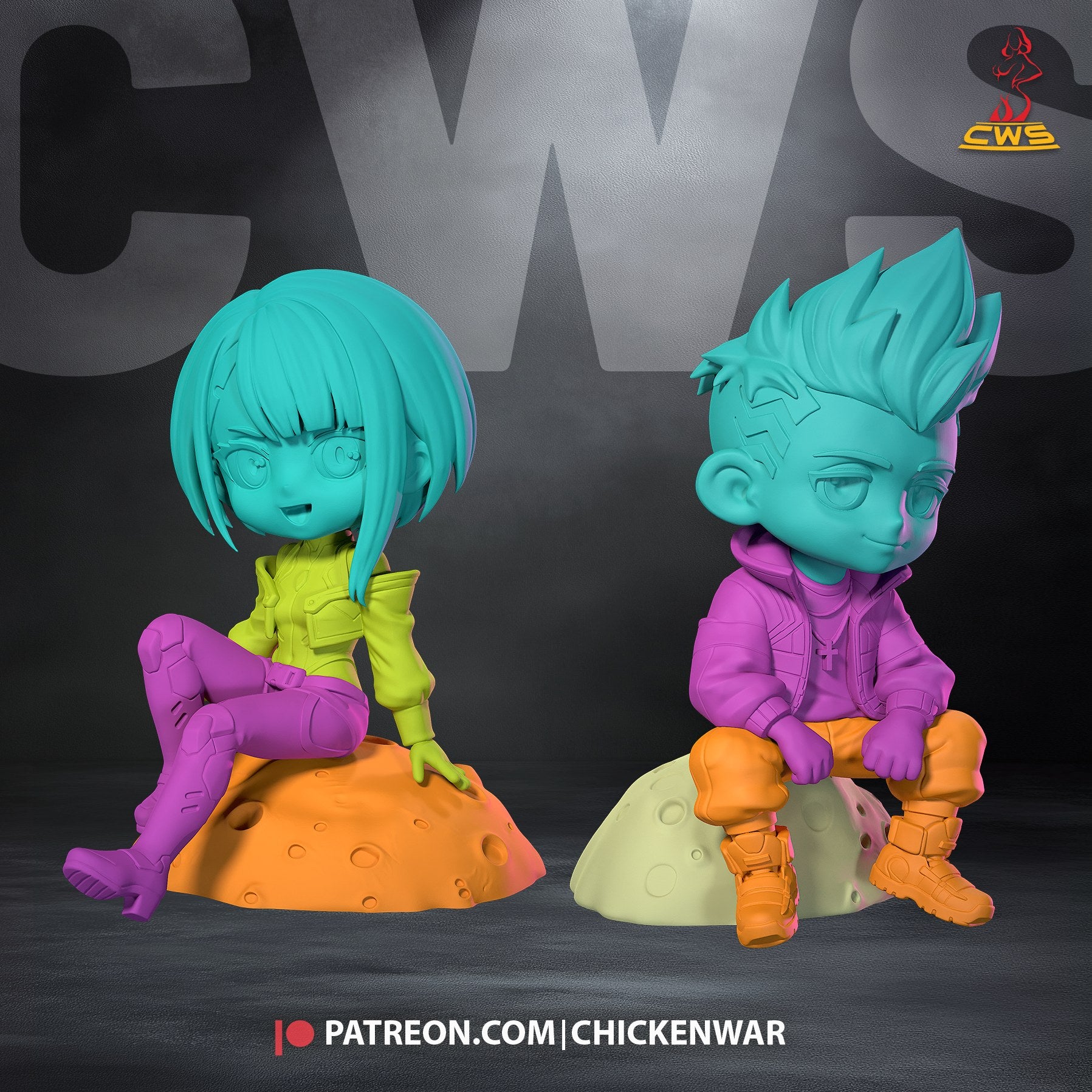 Lucy and David Martinez (Cyberpunk Edgerunners) resin figure by CW Studio — studio render 9