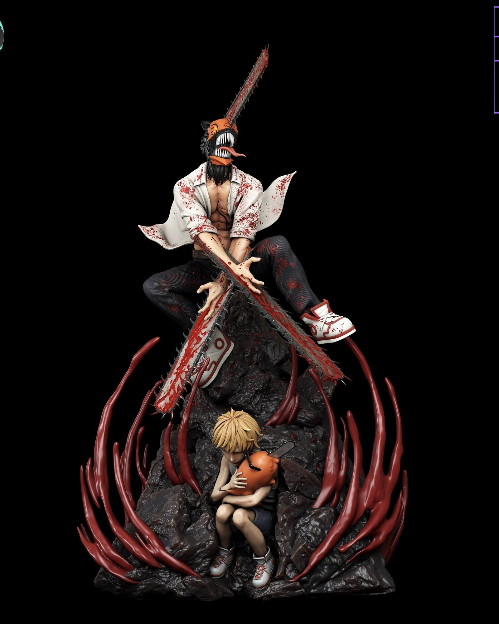 Denji and Pochita (Chainsaw Man) resin figure by Kaidan 3D — studio render 3