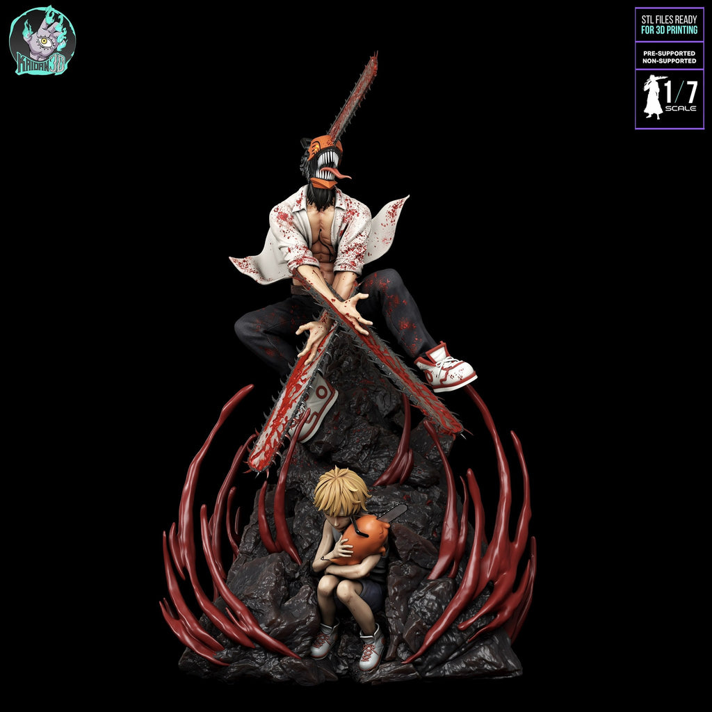 Denji and Pochita (Chainsaw Man) resin figure by Kaidan 3D — studio render 3