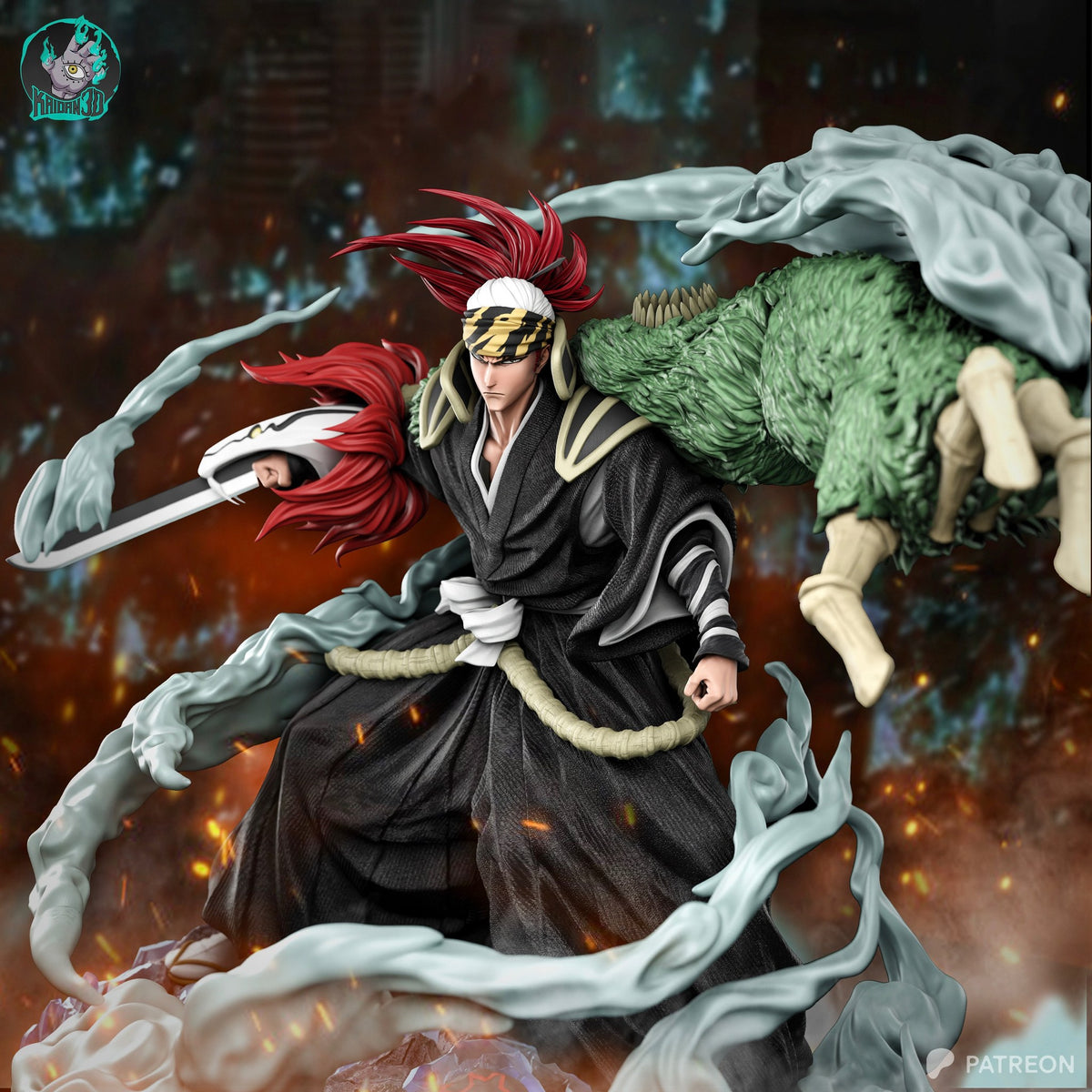 Renji Abarai (Bleach) resin figure by Kaidan 3D — studio render 1