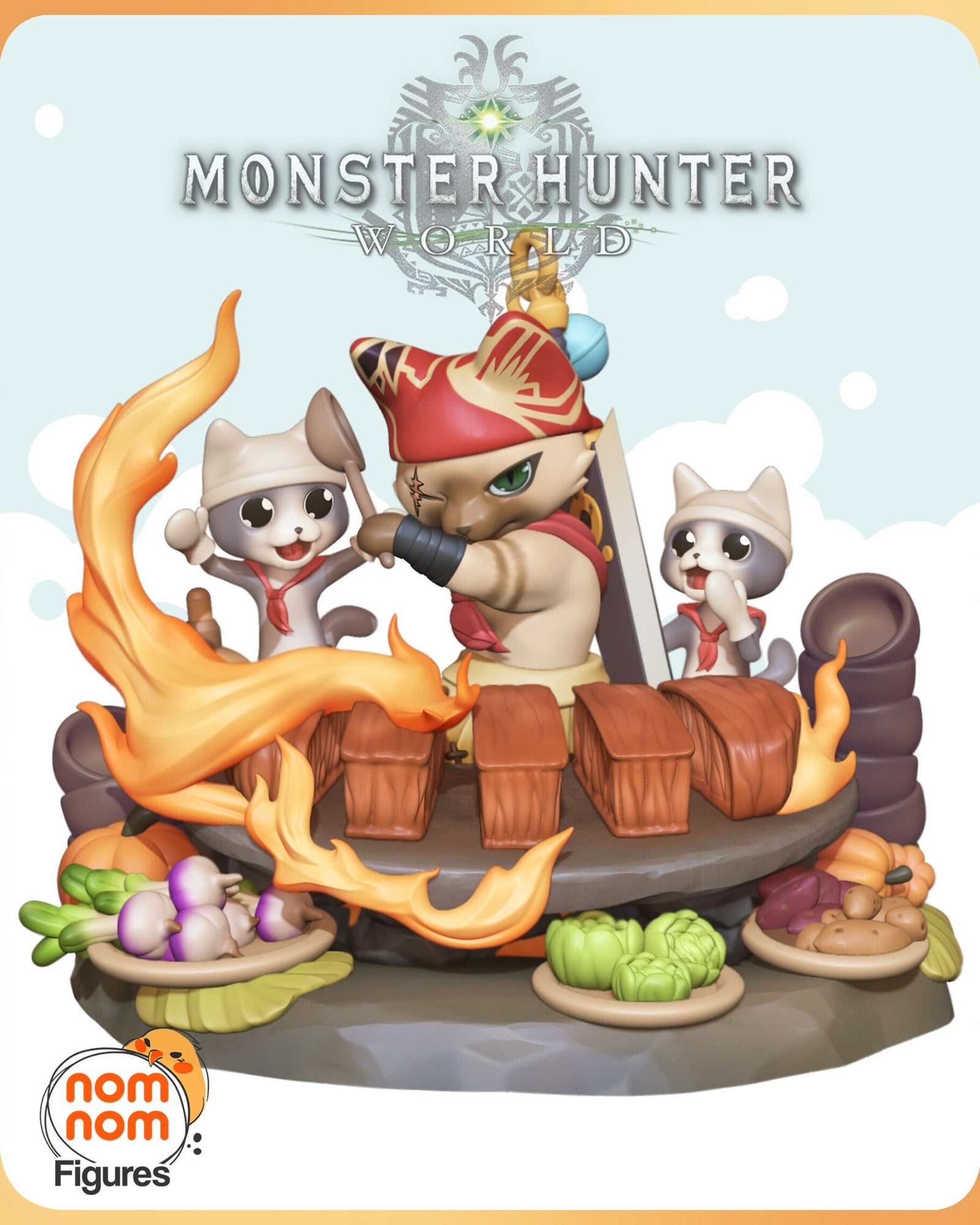 Meowscular Chef Monster Hunter Chibi resin figure by NomNom Figures — studio preview 1