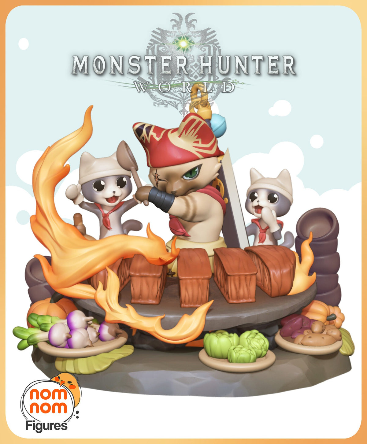Meowscular Chef Monster Hunter Chibi resin figure by NomNom Figures — studio preview 1