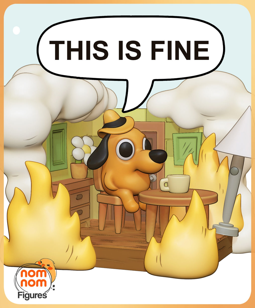 This Is Fine Dog Internet Memes Chibi resin figure by NomNom Figures — studio preview 1