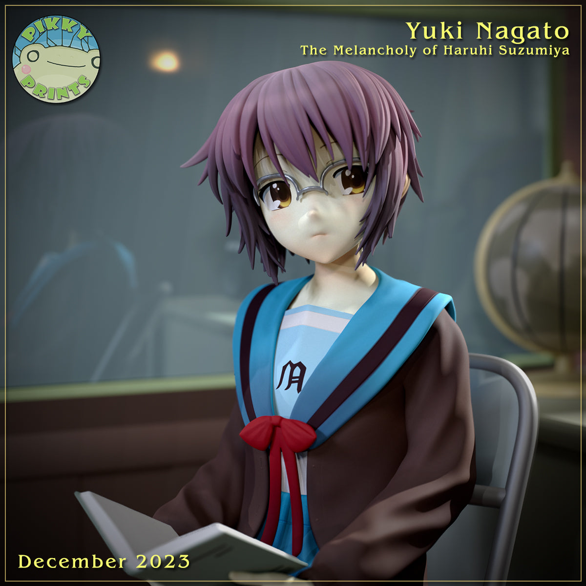 Yuki Nagato (The Melancholy of Haruhi Suzumiya) resin figure by PikkyPrints — studio render 2