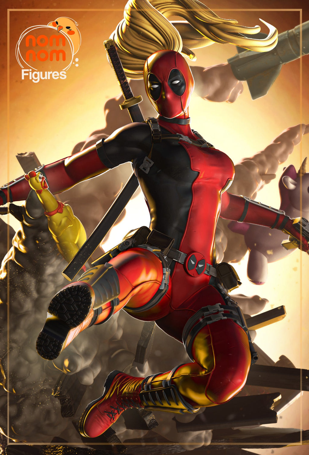 Lady Deadpool Marvel resin figure by NomNom Figures — studio preview 1