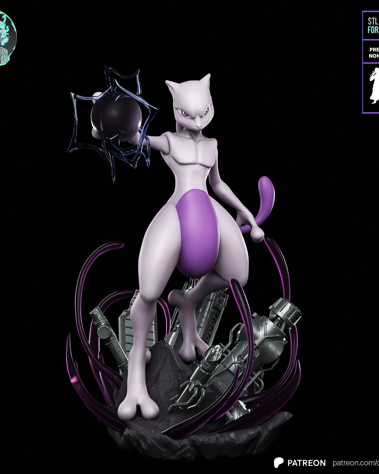 Mewtwo (Pokemon) resin figure by Kaidan 3D — studio render 2