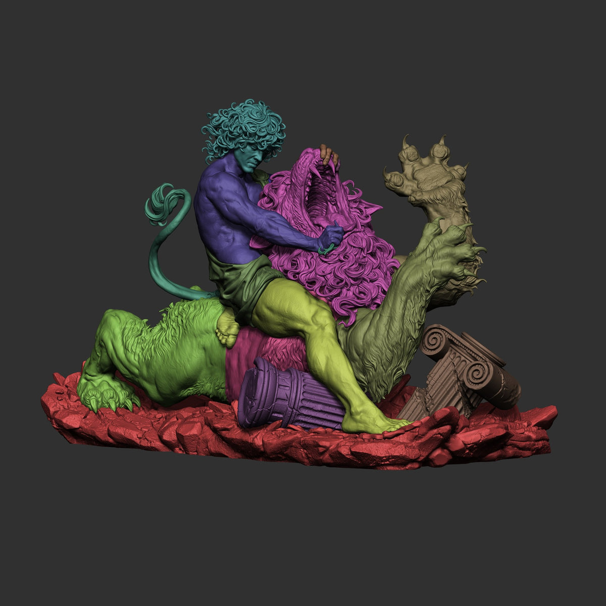 Samson and the lion (Biblical mythology) resin figure by CA 3D Studios — studio render 6