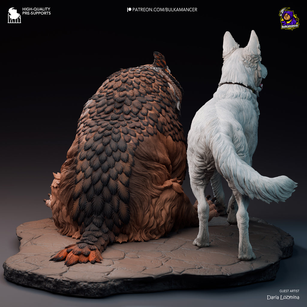 Scratch and Owlbear Cub (Baldur's Gate) resin figure by Bulkamancer — studio render 3