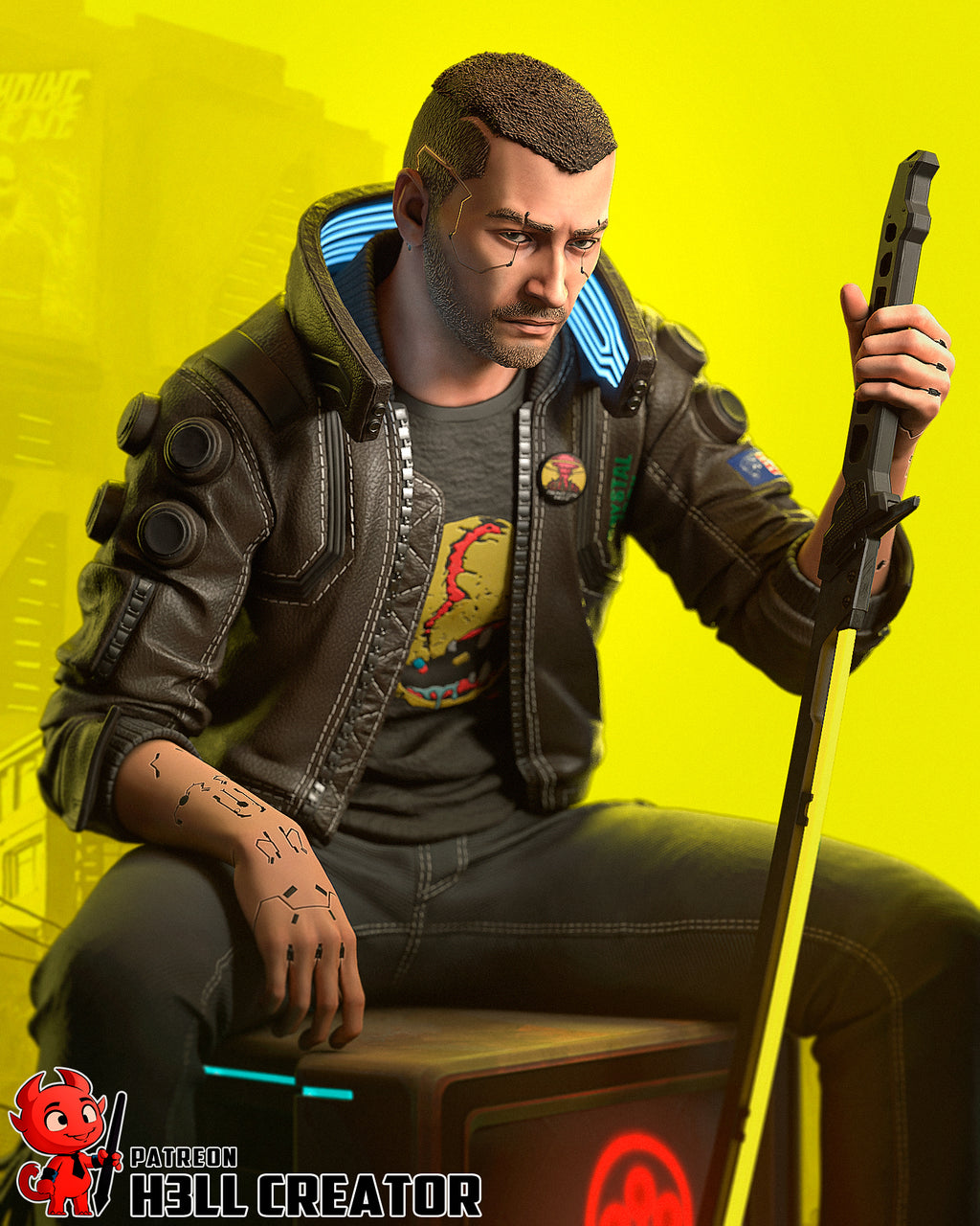 Male V (Cyberpunk 2077) resin figure by h3LLcreator — studio render 1