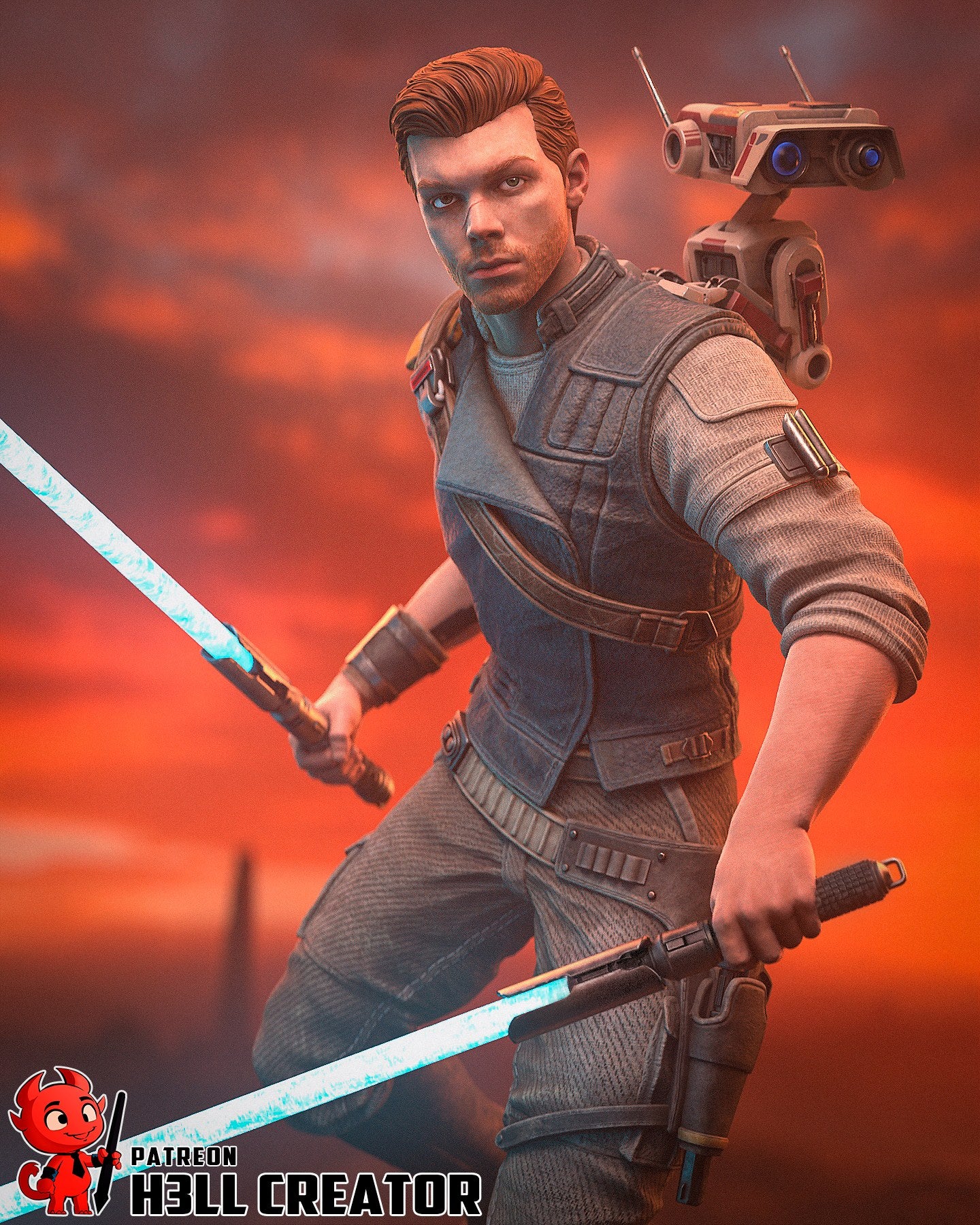 Cal Kestis (Star Wars) resin figure by h3LLcreator — studio render 1