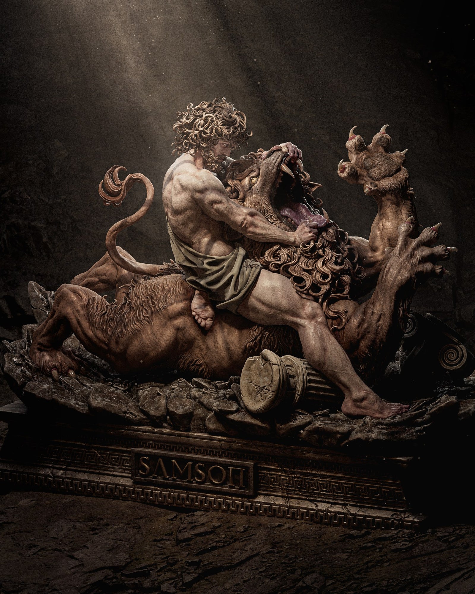 Samson and the lion (Biblical mythology) resin figure by CA 3D Studios — studio render 1