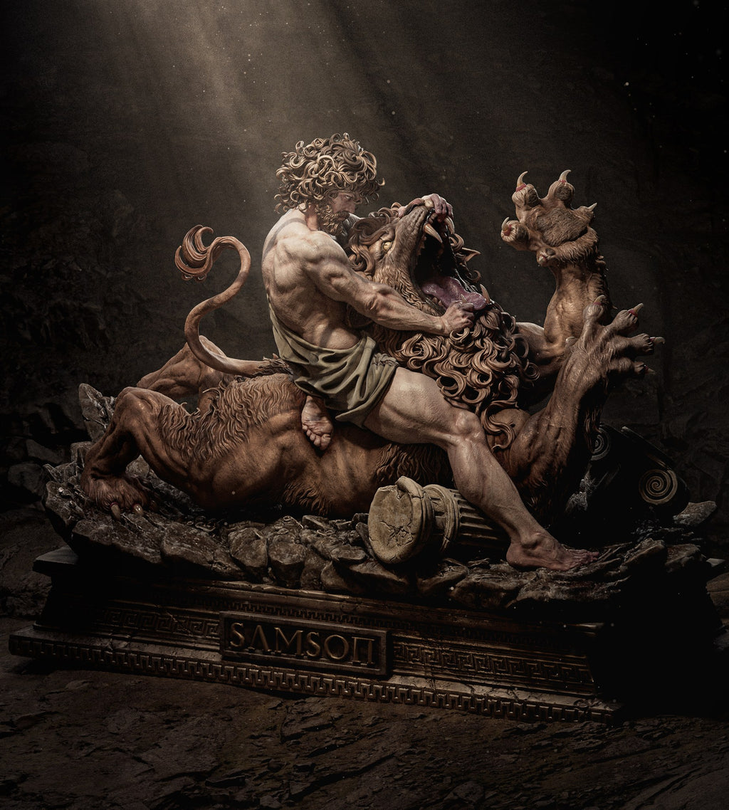 Samson and the lion (Biblical mythology) resin figure by CA 3D Studios — studio render 1