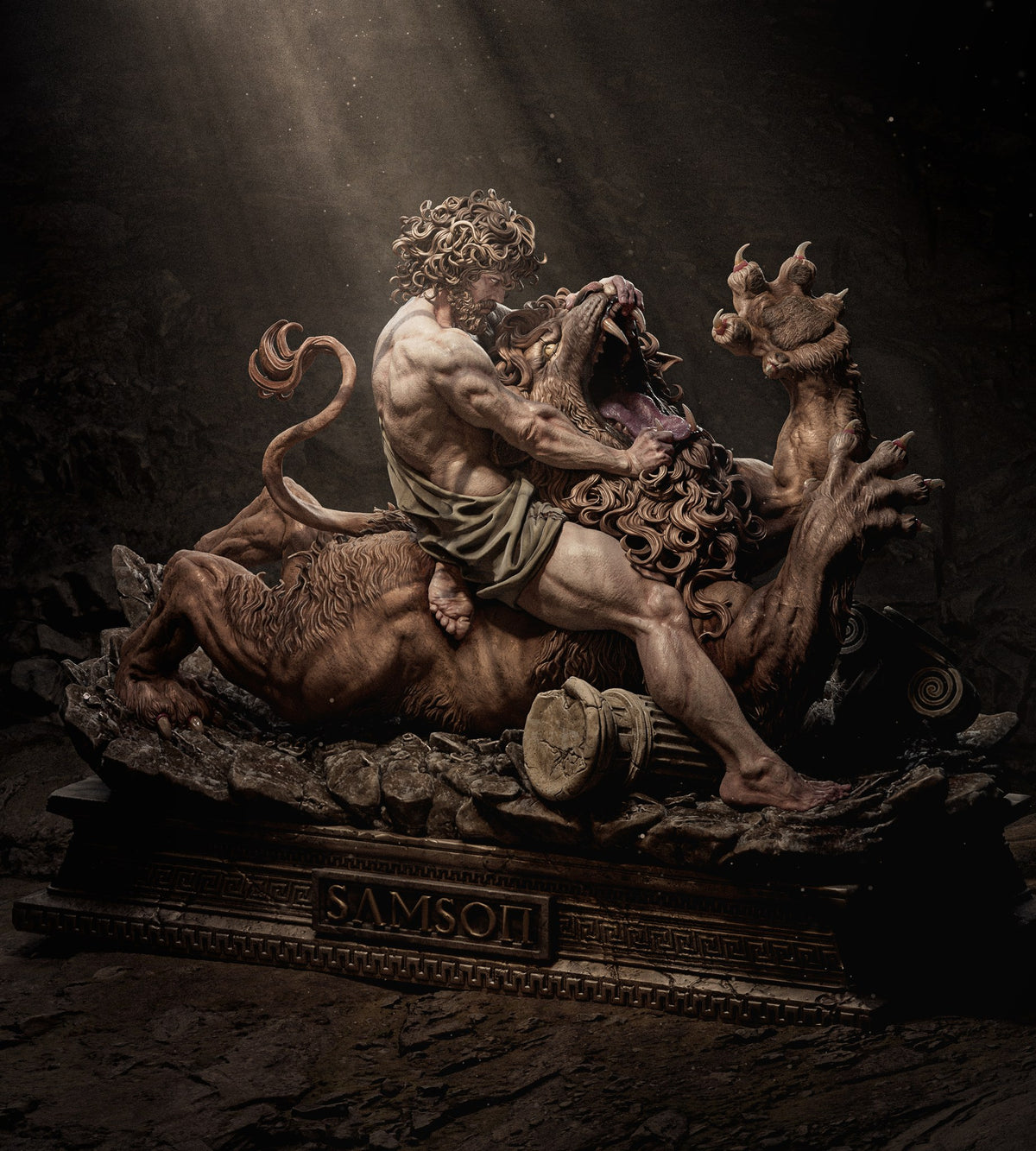 Samson and the lion (Biblical mythology) resin figure by CA 3D Studios — studio render 1