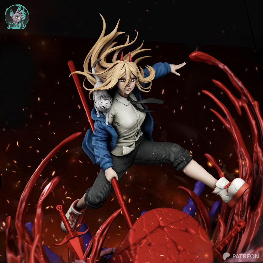 Power and Meowy (Chainsaw Man) resin figure by Kaidan 3D — studio render 1