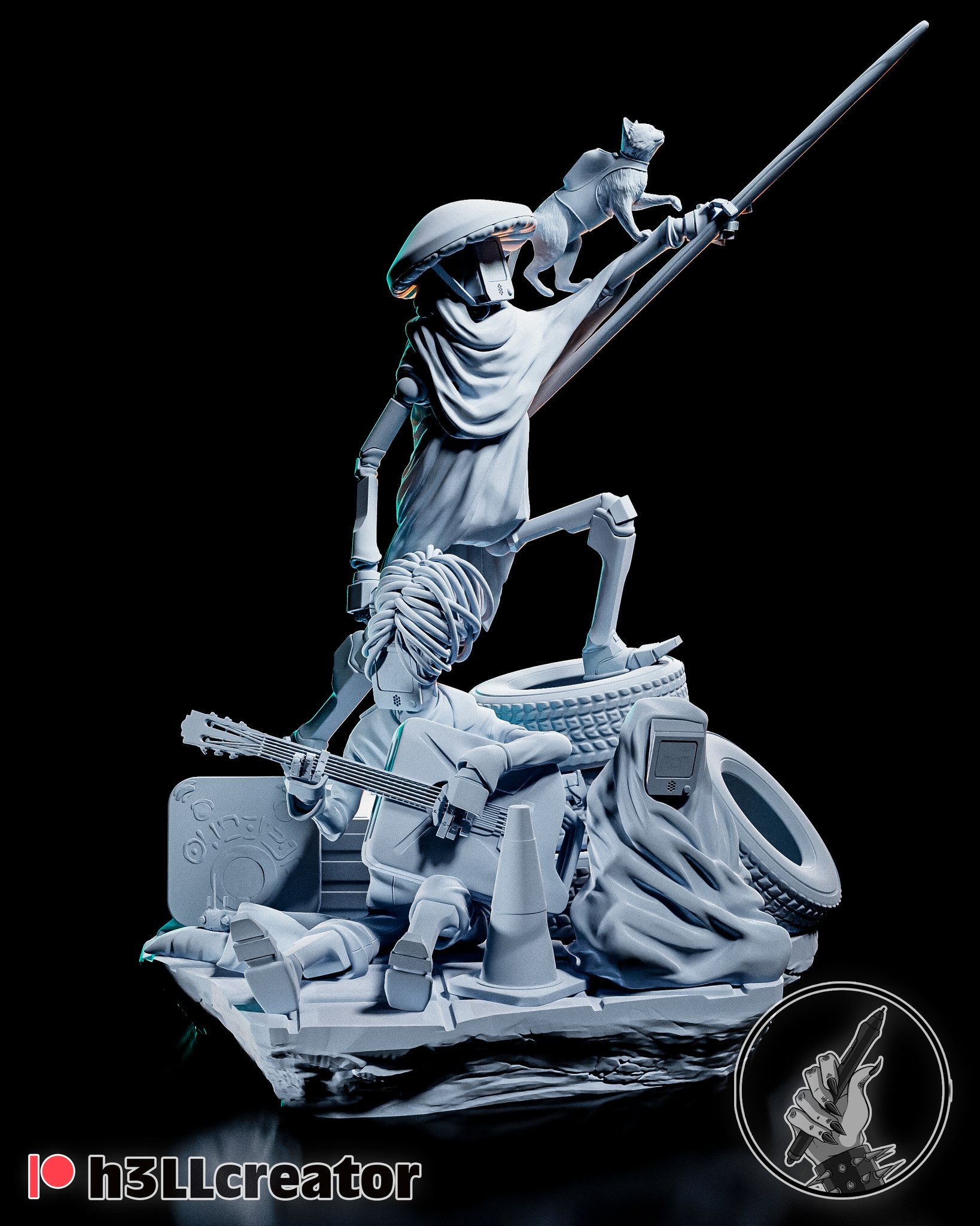 Cat and Robot Diorama (Stray) resin figure by h3LLcreator — studio render 4