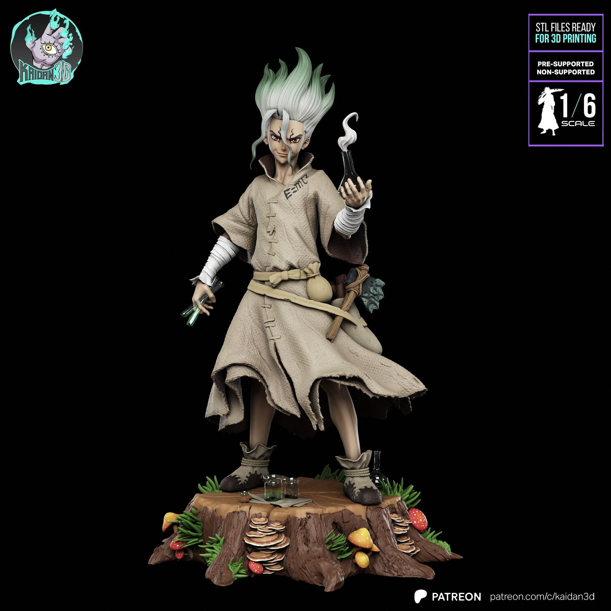 Senku Ishigami (Dr. Stone) resin figure by Kaidan 3D — studio render 2