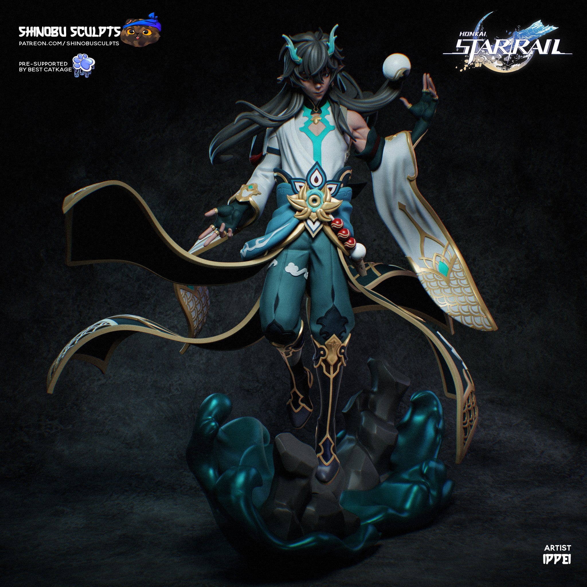 Dan Heng Imbibitor Lunae (Honkai Star Rail) resin figure by Shinobu Sculpts — studio render 3