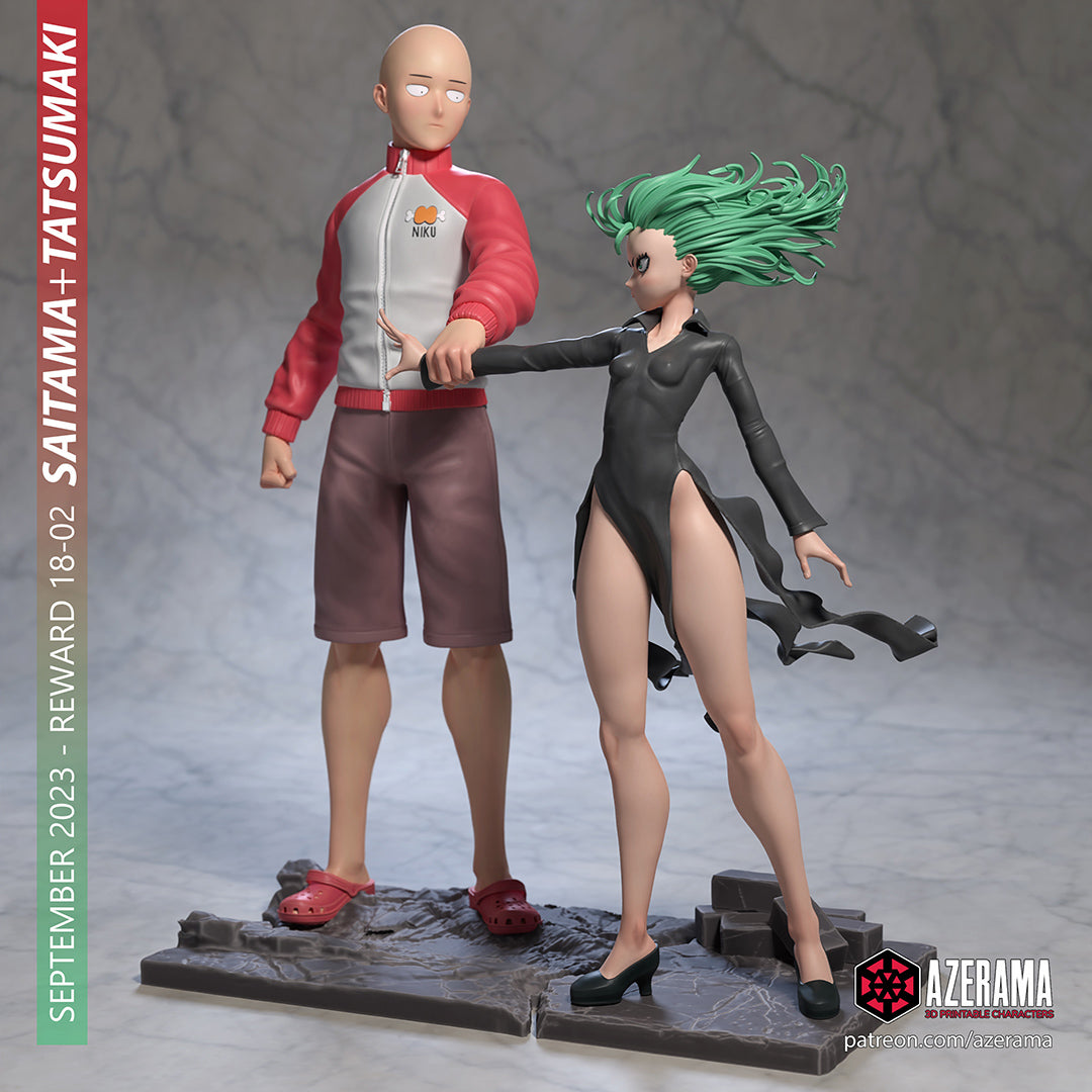 Saitama and Tatsumaki (One Punch Man) resin figure by Azerama — studio render 1