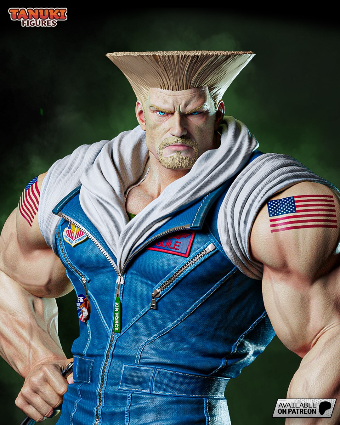 Guile (Street Fighter) resin figure by Tanuki Figures — studio render 1