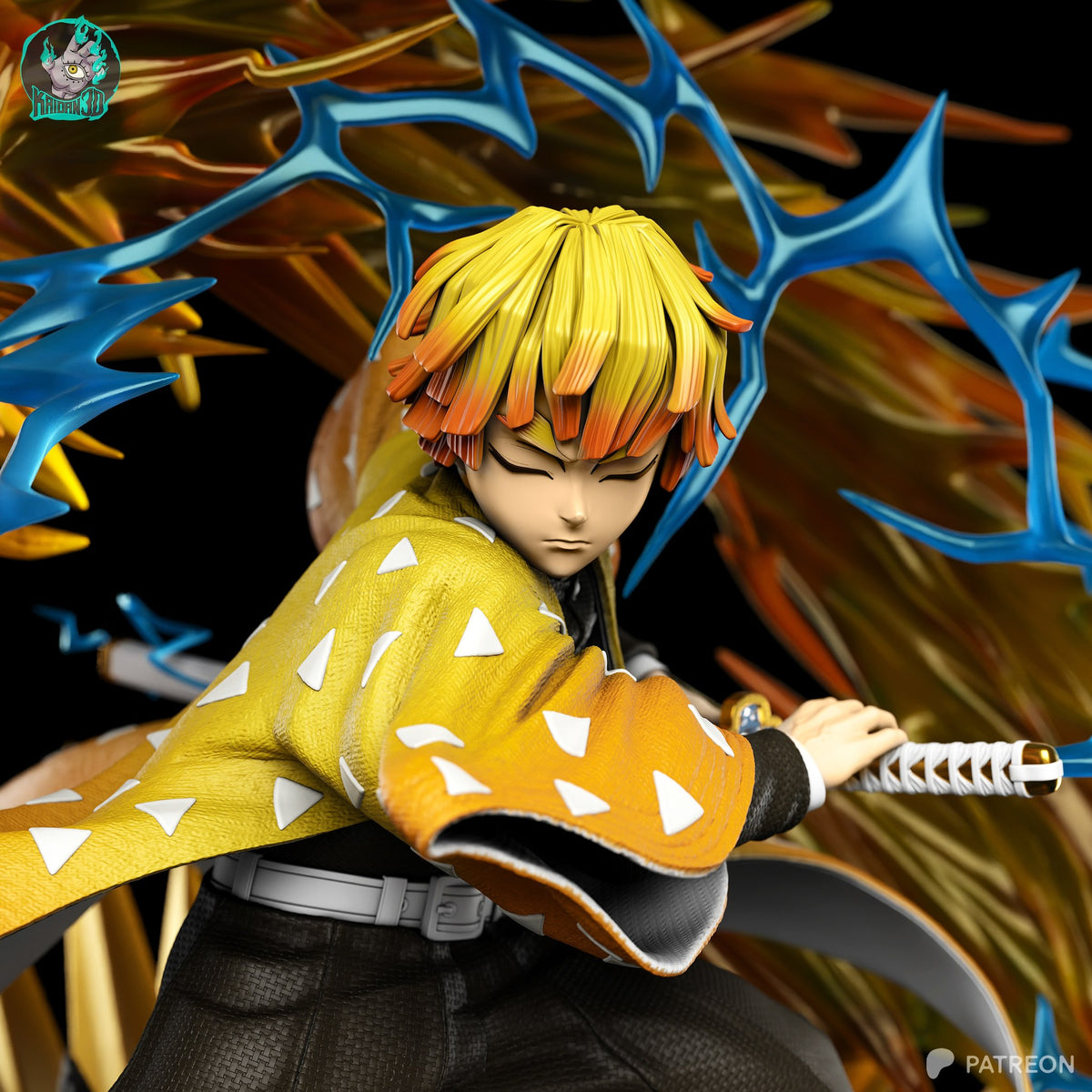 Zenitsu Agatsuma (Demon Slayer) resin figure by Kaidan 3D — studio render 4