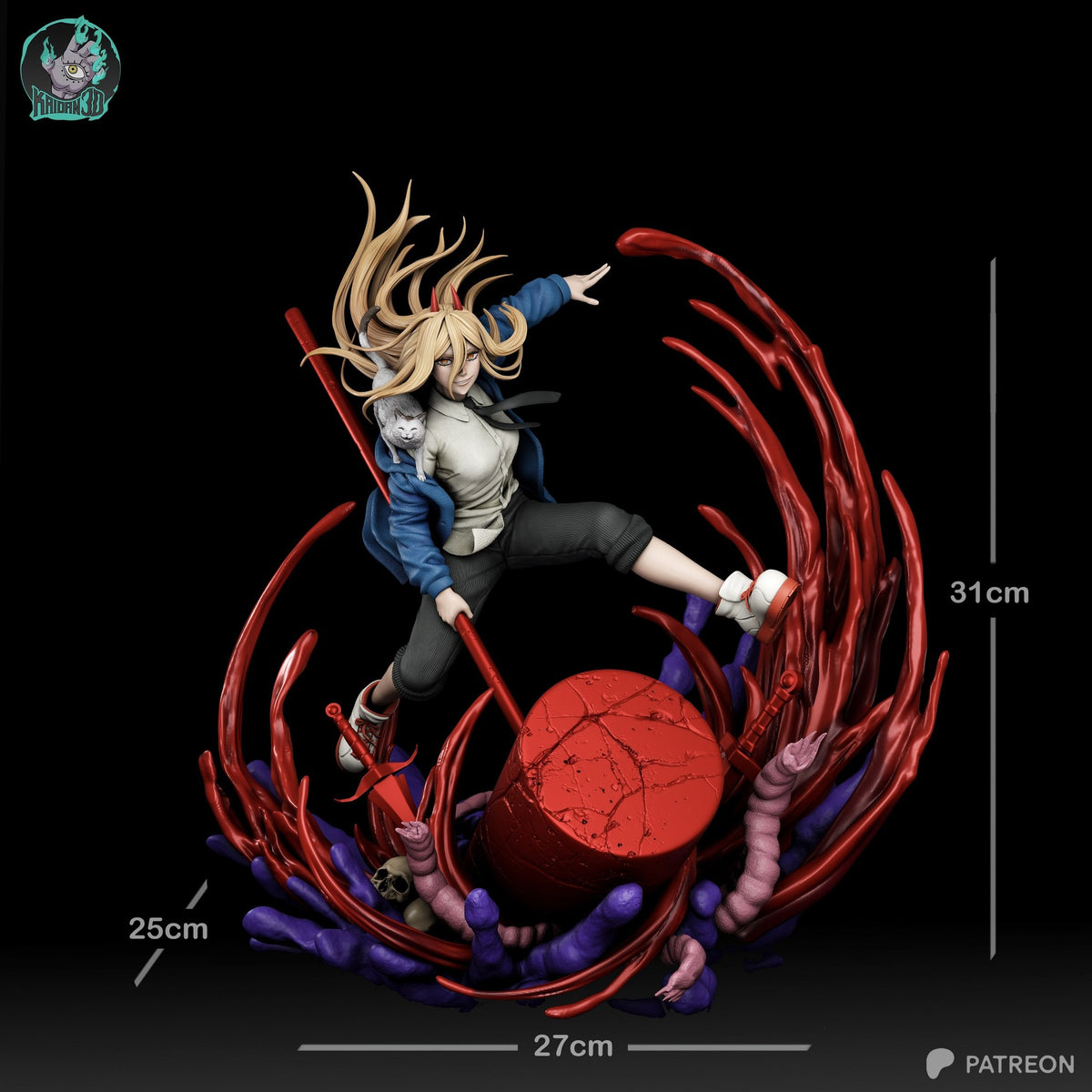 Power and Meowy (Chainsaw Man) resin figure by Kaidan 3D — studio render 5