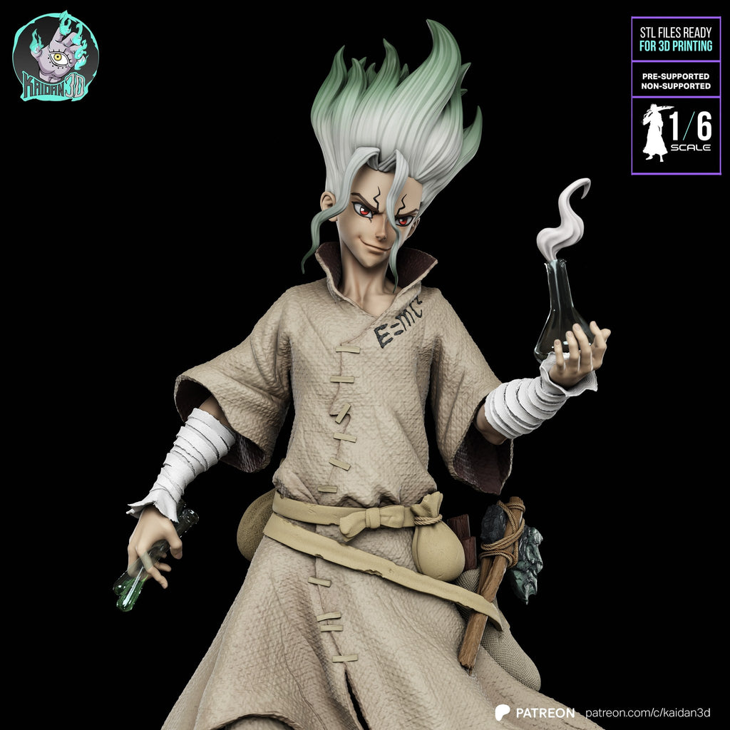 Senku Ishigami (Dr. Stone) resin figure by Kaidan 3D — studio render 3