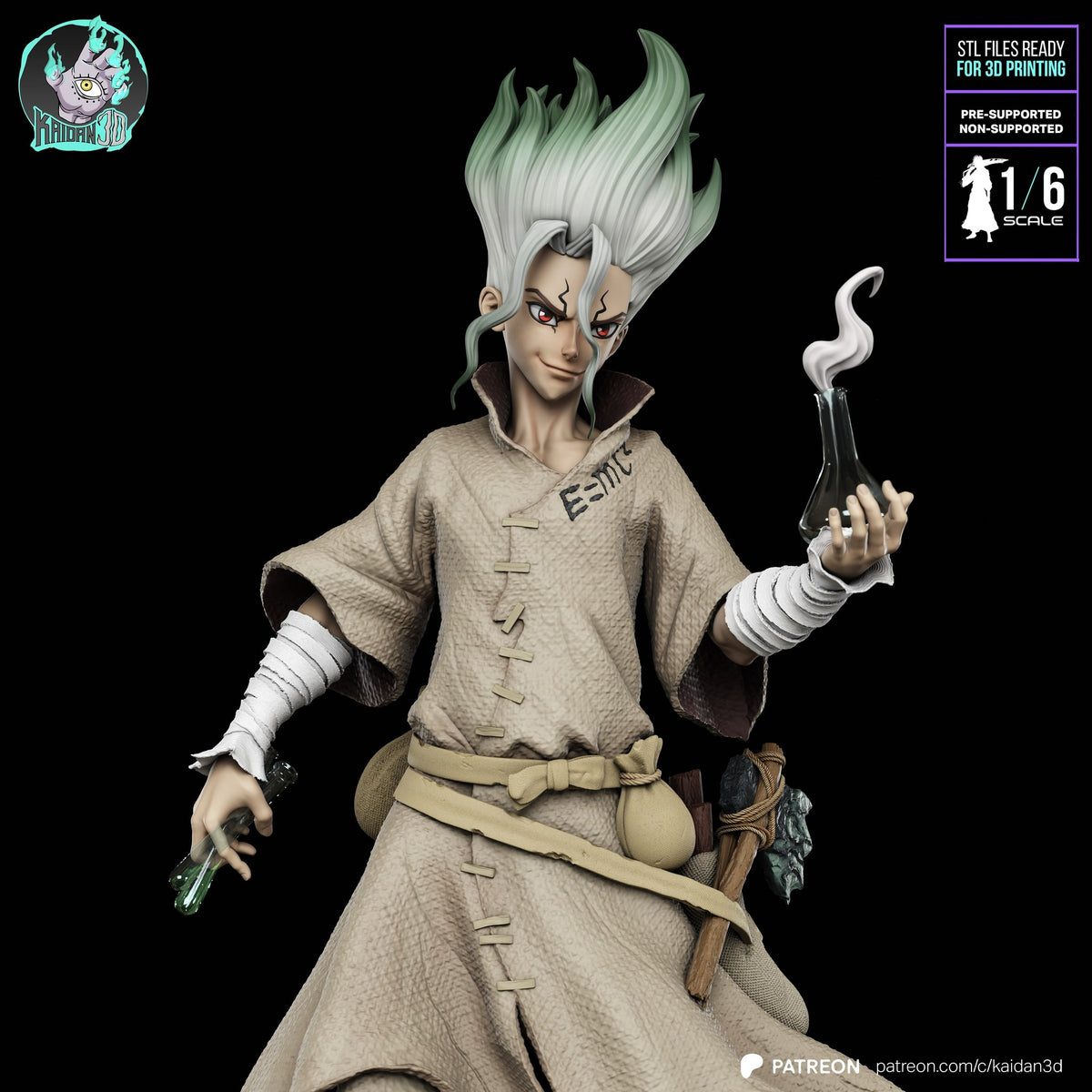 Senku Ishigami (Dr. Stone) resin figure by Kaidan 3D — studio render 3