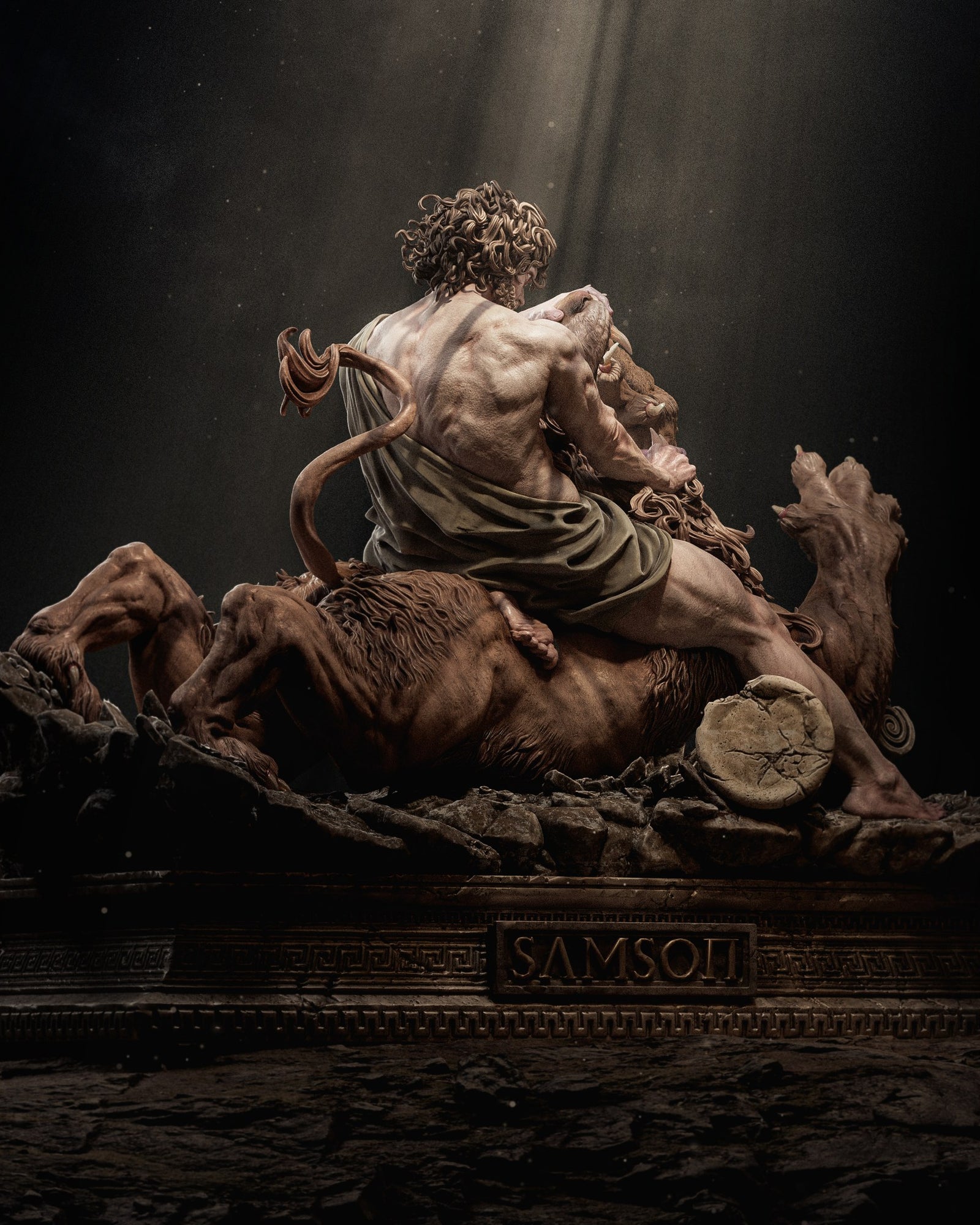 Samson and the lion (Biblical mythology) resin figure by CA 3D Studios — studio render 4