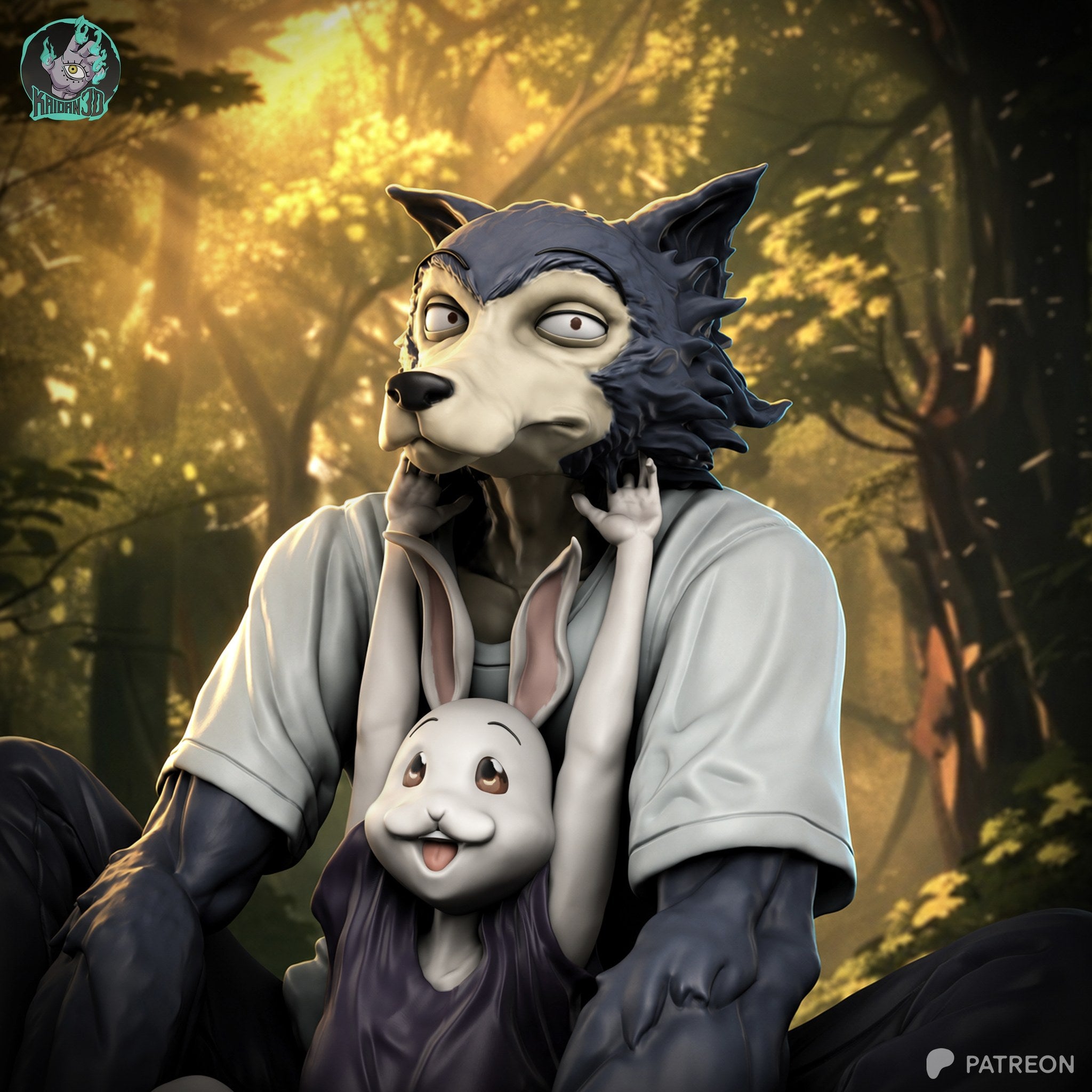 Legoshi and Haru (Beastars) resin figure by Kaidan 3D — studio render 2