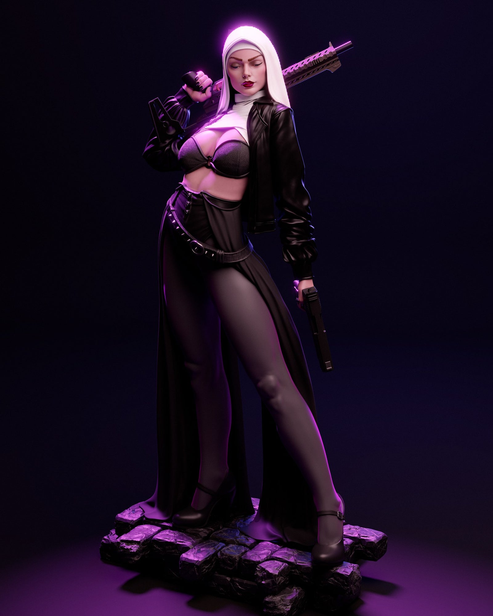 Nun with Gun — studio render 5