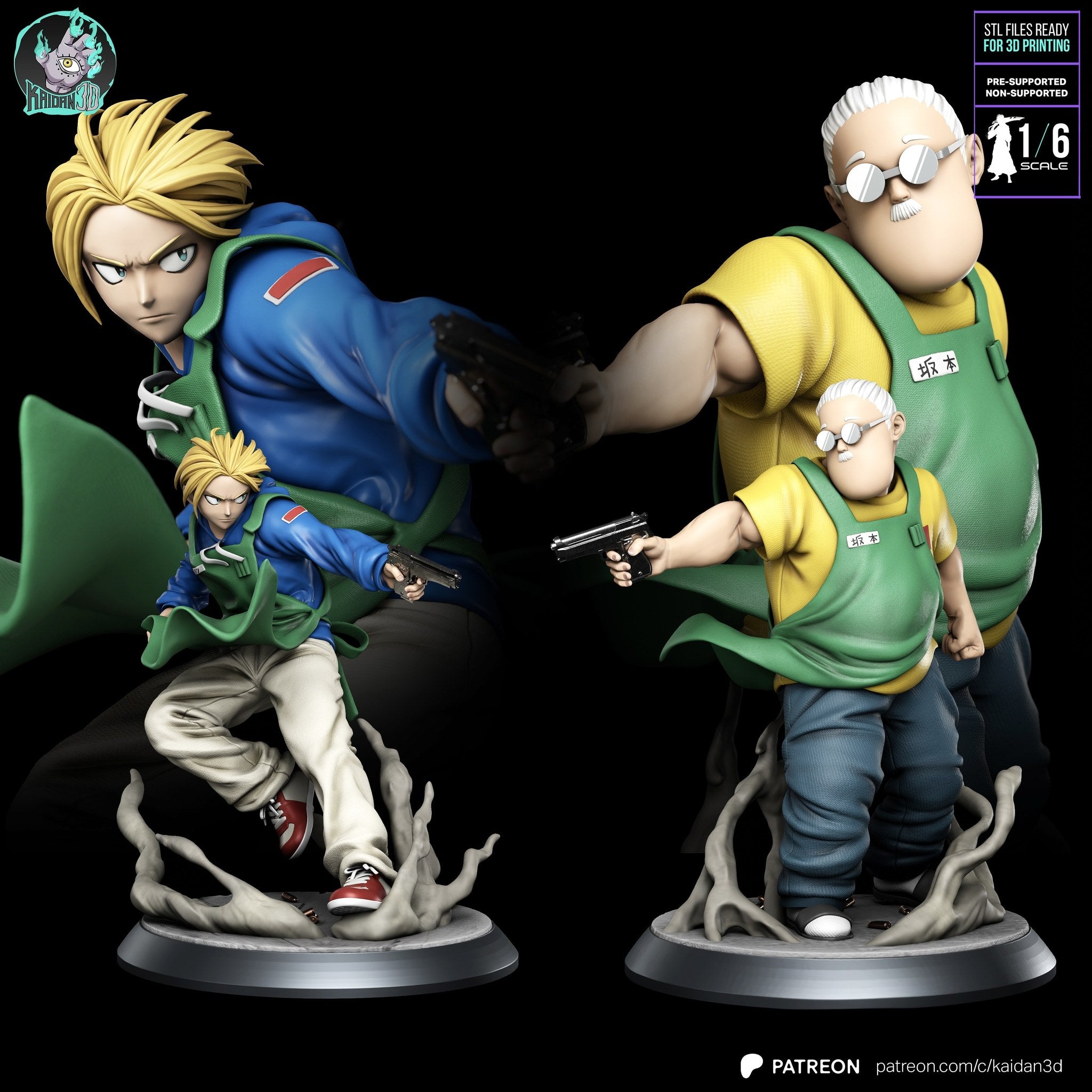 Taro Sakamoto and Shin Asakura (Sakamoto Days) resin figure by Kaidan 3D — studio render 6