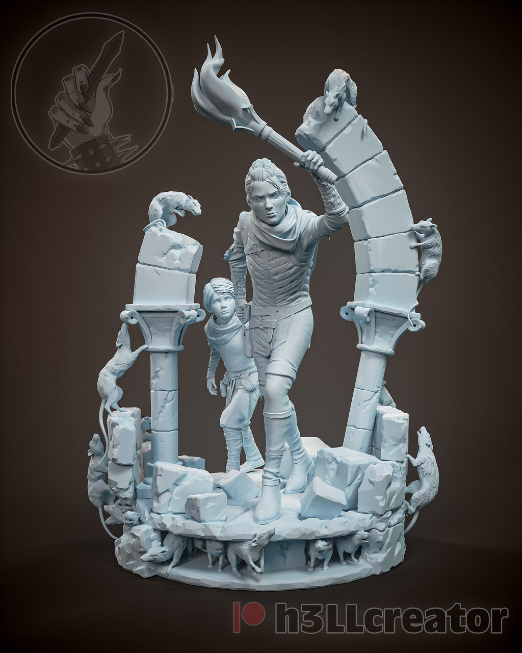 Amicia and Hugo (A Plague Tale) resin figure by h3LLcreator — studio render 5