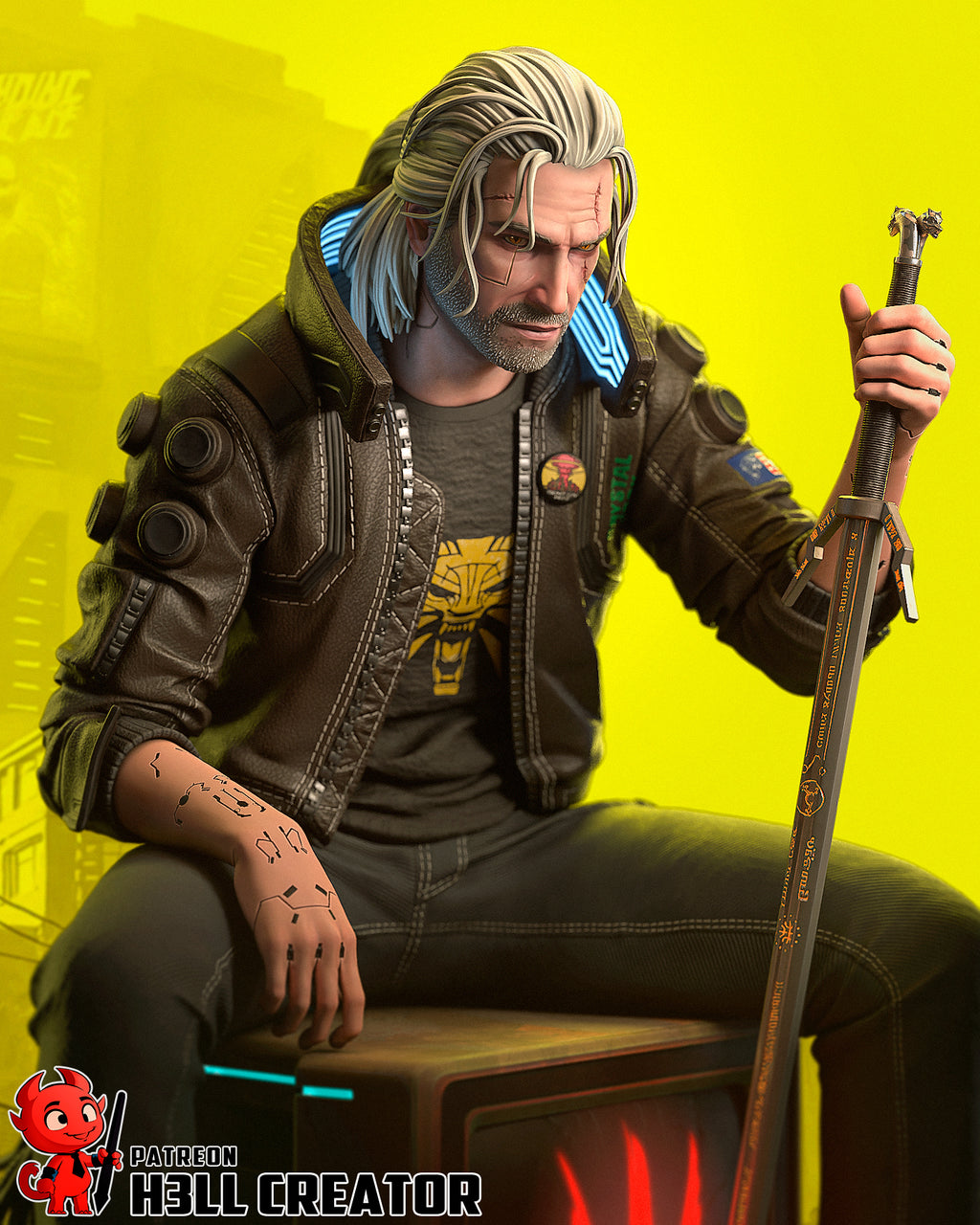Geralt of Rivia (The Witcher) resin figure by h3LLcreator — studio render 1